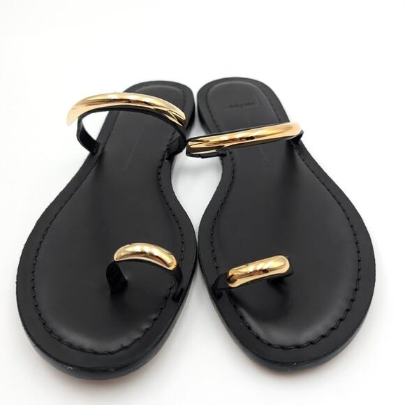 Dolce Vita Wink Toe-Ring Slide Flat Sandals Saddle Leather Black Size US9 EU40 - Picture 2 of 12